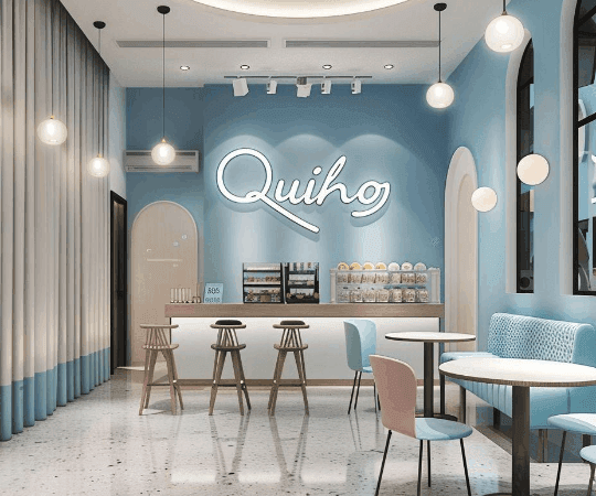 Inspirasi interior cafe minimalis warna pastel instagramable untuk anak muda