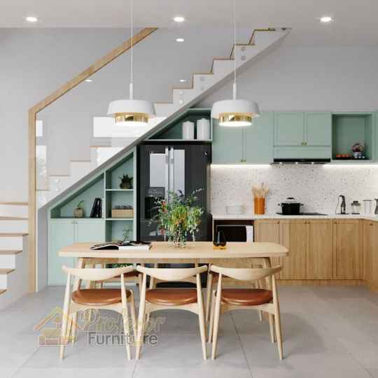 Desain kitchen set bawah tangga minimalis Jakarta Timur