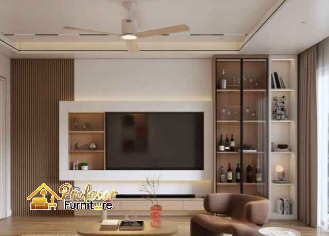 Backdrop TV Minimalis Tangerang Custom Plus Rak Pajangan