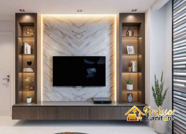 Backdrop TV Minimalis Tangerang Custom Plus Rak Pajangan