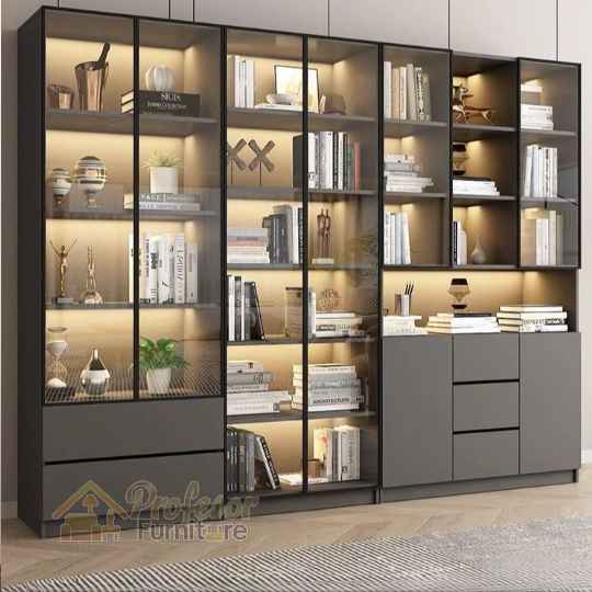 Rak Buku Perpustakaan Minimalis Custom HPL Mewah