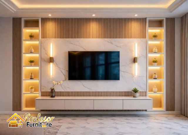 Pesan Cepat Backdrop TV Minimalis HPL Custom Bekasi