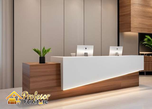 Custom meja resepsionis kantor di Bekasi HPL 10 hari jadi