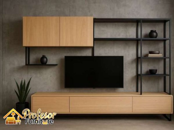 Jasa lemari tv industrial di Tangerang retro gratis 3D
