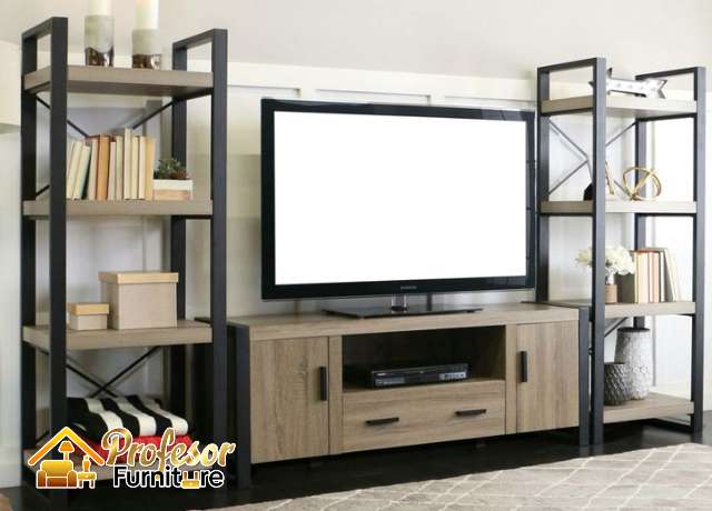 Jasa lemari tv industrial di Tangerang retro gratis 3D