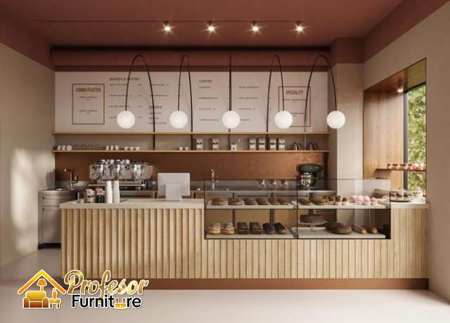 Custom meja barista Depok finishing hpl mewah