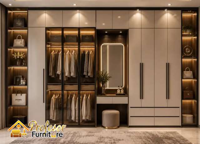 Jasa lemari pakaian Jakarta full plafon elegan