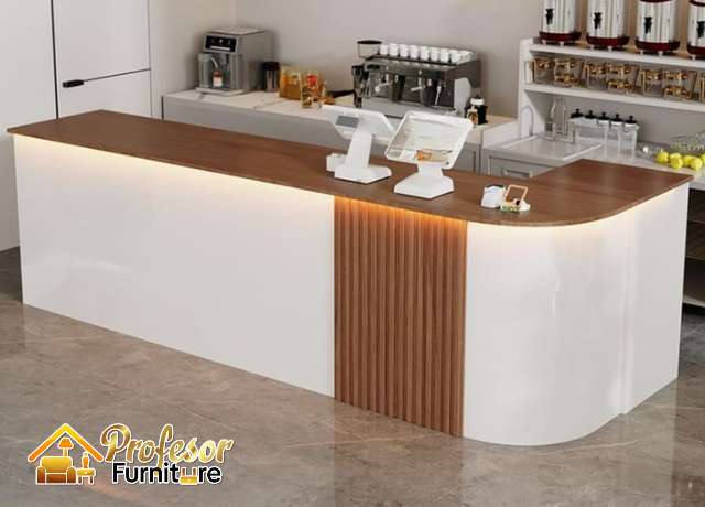 Custom meja barista Jakarta letter L hemat ruang