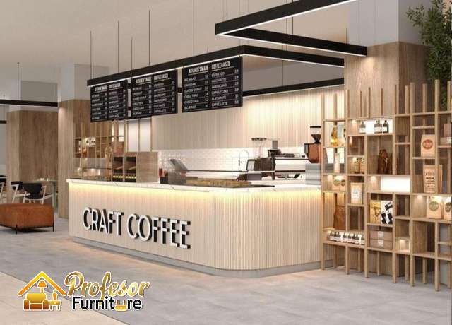 Custom meja barista Jakarta letter L hemat ruang